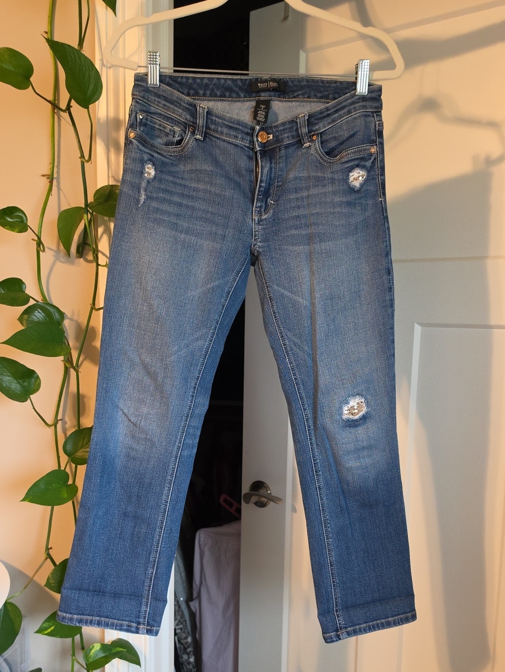 White House Black Market Women's Blue Distressed Cropped Jeans